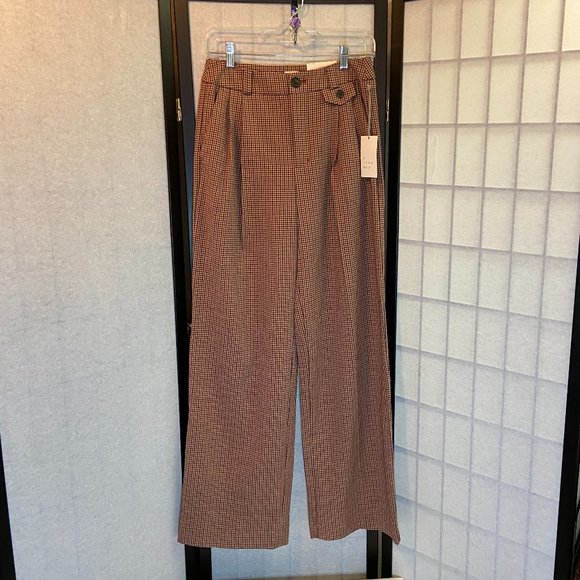 A New Day Pants - High Rise Relaxed Fit Full Length Baggy Wide Leg Trousers Plaid NWT A New Day